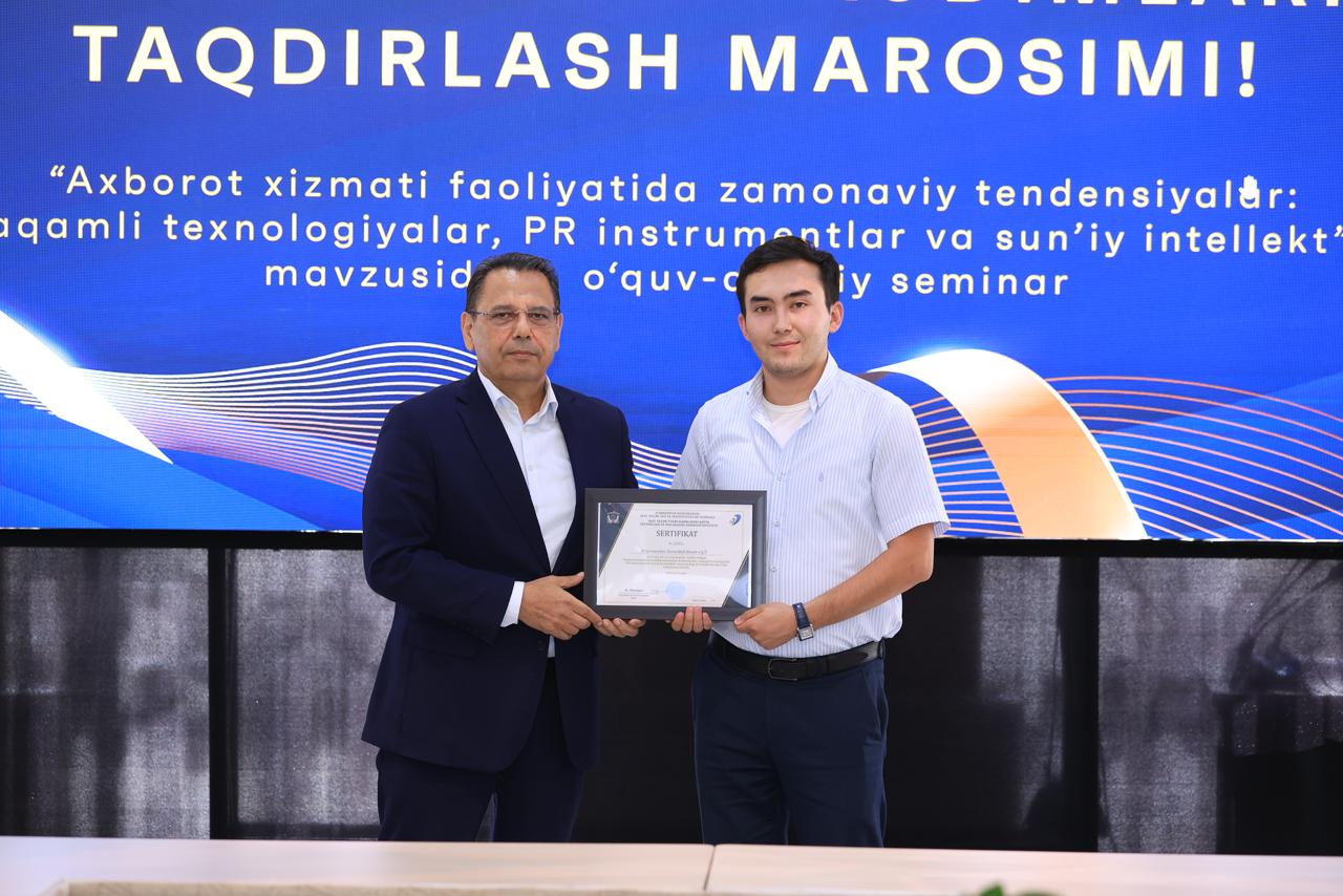 Yoshlar masalalari bo‘yicha rektor maslahatchisi – Yoshlar yetakchisi Xo‘jamurodov Surxonbek Husan o‘g‘li 2025-yil 12-iyul kuni muhim kasbiy bosqichni muvaffaqiyatli tamomladi